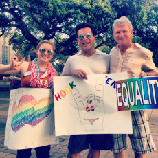 Marriage equality rally at Houston City Hall following the SCOTUS decisions. Featured: Houston LGBT Texas Exes members