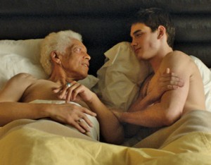 Help the Aged: Lake (Pier-Gabriel Lajoie, r) falls for a much older man, Mr. Peabody (Walter Bordern).