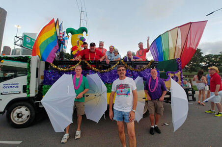 Krewe of Olympus members at a Houston Pride parade