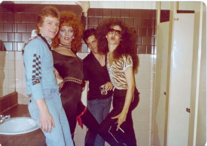 Club kids in the ladies bathroom of Numbers Nightclub circa 1982-1983 (photo by anonymous)