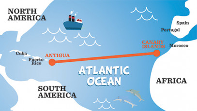 The 3,000-mile transatlantic race began on December 14, 2016, in the Canary Islands off the coast of Spain, and ended in February in Antigua. (Graphic by Alex Rosa)