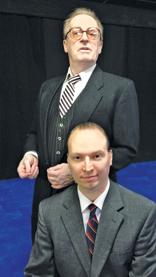 Free in America?: John Kaiser (standing) as Joseph Alsop and Reid Self as his brother, Stewart, star in The Columnist at Theatre Southwest.